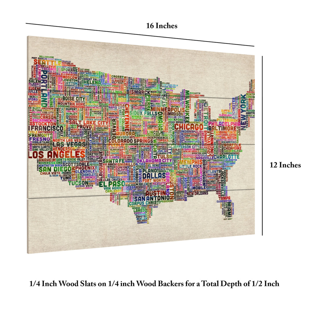 Wall Art 12 x 16 Inches Titled US Cities Text Map VI Ready to Hang Printed on Wooden Planks Image 6