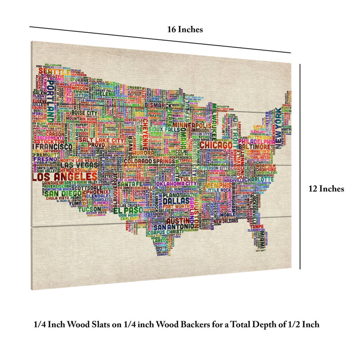 Wall Art 12 x 16 Inches Titled US Cities Text Map VI Ready to Hang Printed on Wooden Planks Image 6