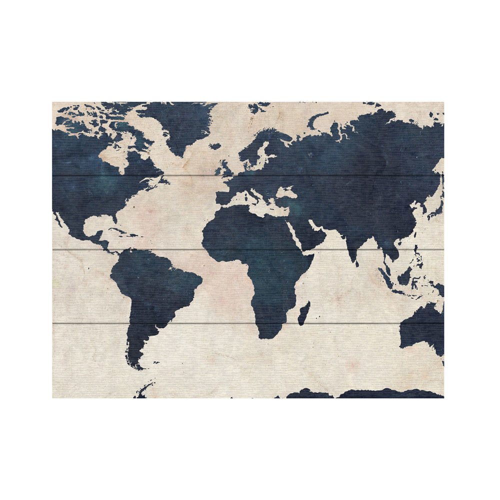 Wall Art 12 x 16 Inches Titled World Map -Navy Ready to Hang Printed on Wooden Planks Image 2