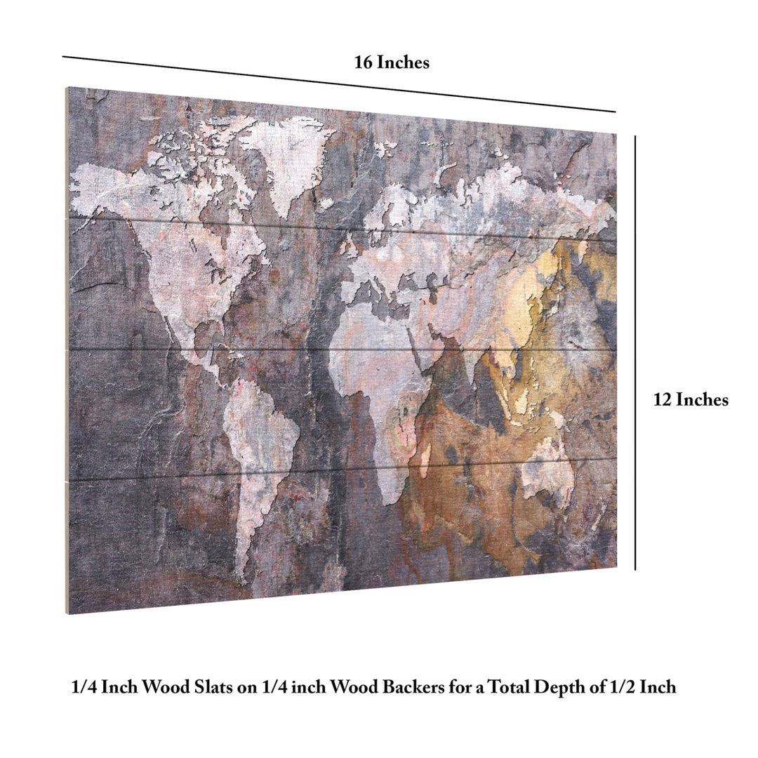 Wall Art 12 x 16 Inches Titled World Map - Rock Ready to Hang Printed on Wooden Planks Image 6