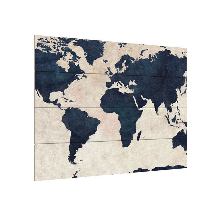 Wall Art 12 x 16 Inches Titled World Map -Navy Ready to Hang Printed on Wooden Planks Image 3