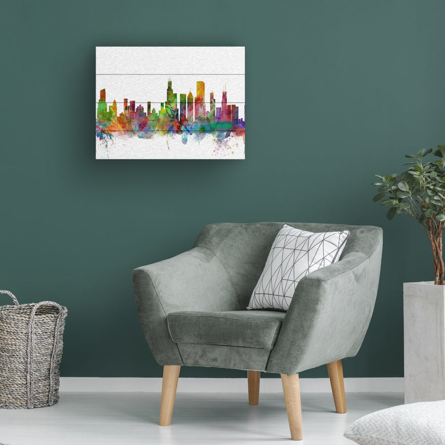 Wall Art 12 x 16 Inches Titled Chicago Illinois Skyline Ready to Hang Printed on Wooden Planks Image 1