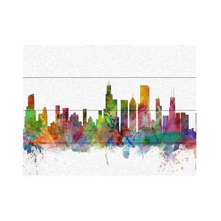 Wall Art 12 x 16 Inches Titled Chicago Illinois Skyline Ready to Hang Printed on Wooden Planks Image 2