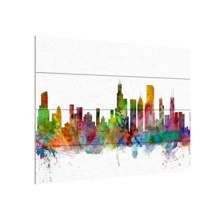 Wall Art 12 x 16 Inches Titled Chicago Illinois Skyline Ready to Hang Printed on Wooden Planks Image 3