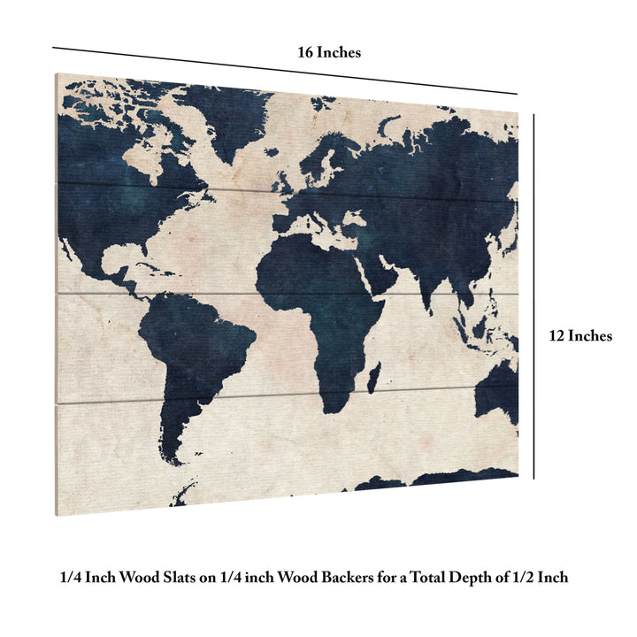 Wall Art 12 x 16 Inches Titled World Map -Navy Ready to Hang Printed on Wooden Planks Image 6