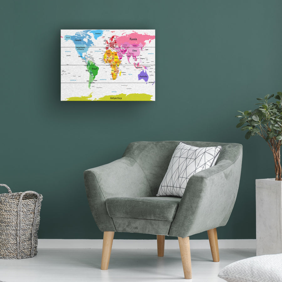 Wall Art 12 x 16 Inches Titled World Map for Kids II Ready to Hang Printed on Wooden Planks Image 1