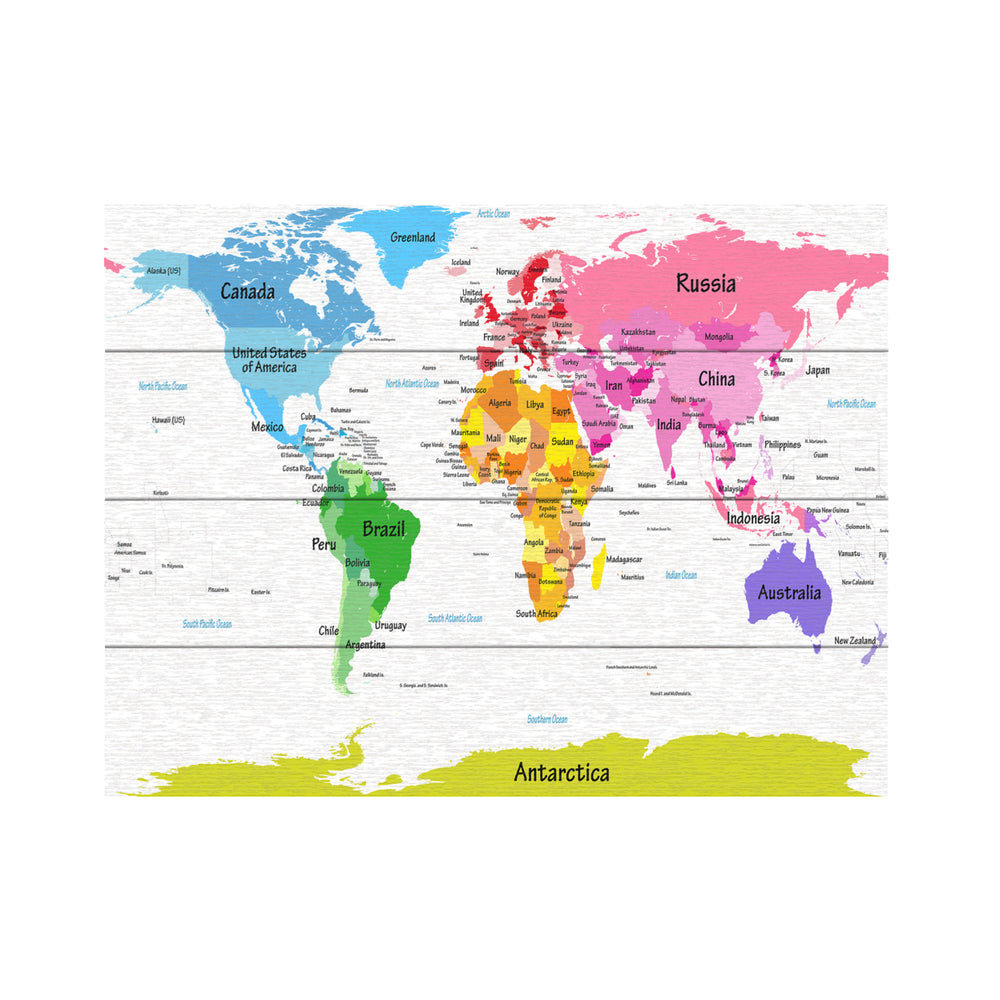 Wall Art 12 x 16 Inches Titled World Map for Kids II Ready to Hang Printed on Wooden Planks Image 2