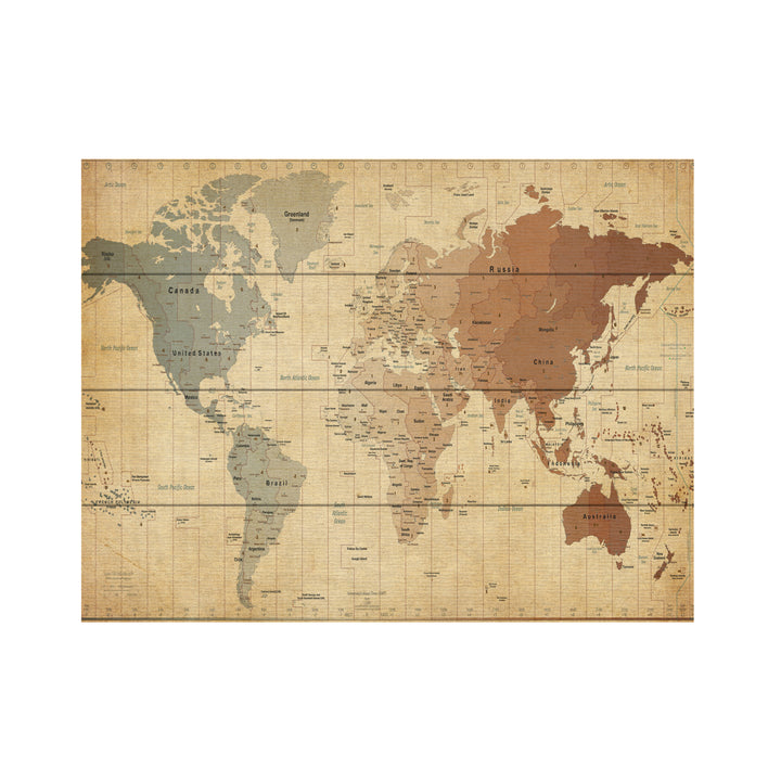 Wall Art 12 x 16 Inches Titled Time Zones Map of the World Ready to Hang Printed on Wooden Planks Image 2