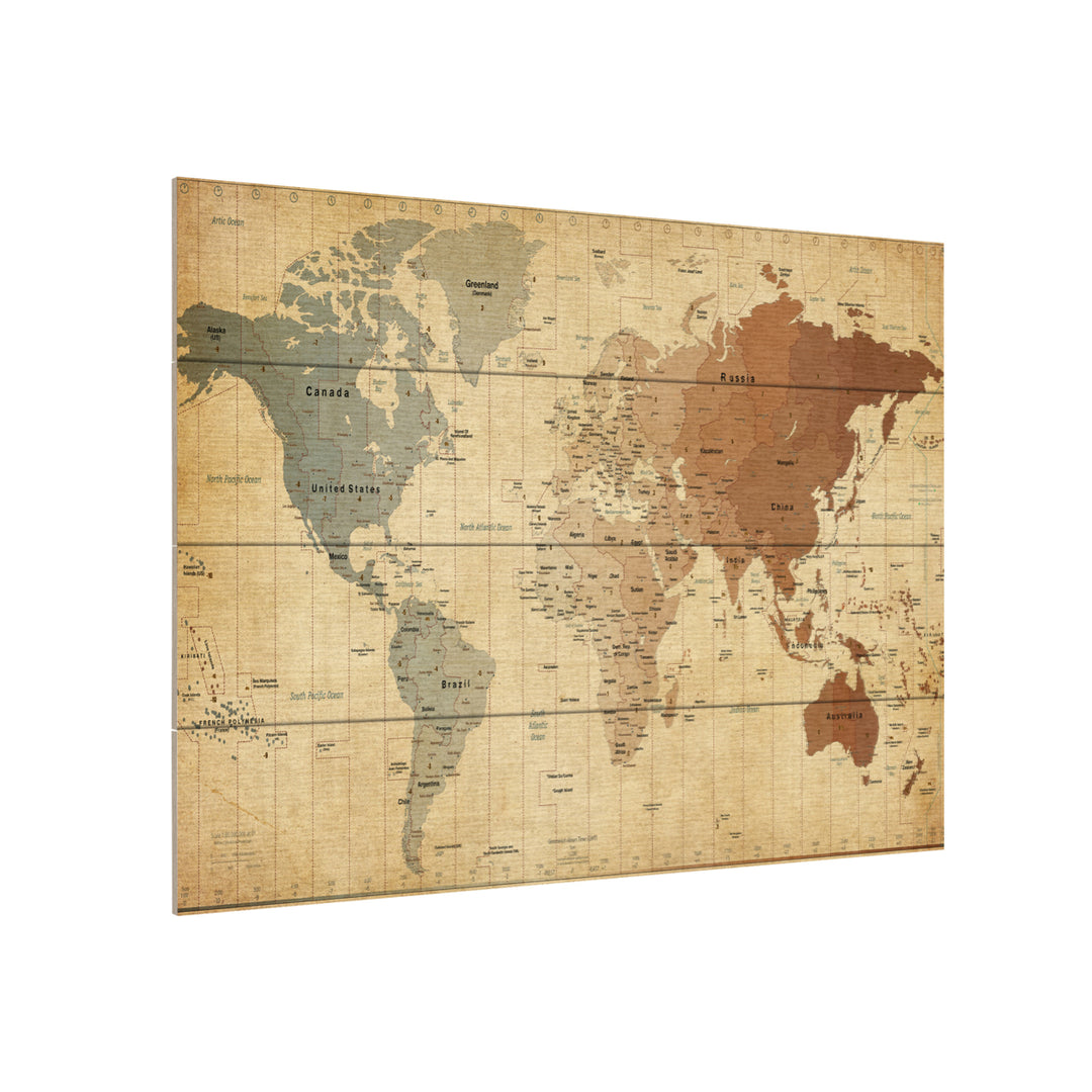 Wall Art 12 x 16 Inches Titled Time Zones Map of the World Ready to Hang Printed on Wooden Planks Image 3