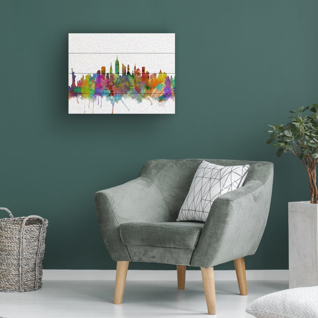 Wall Art 12 x 16 Inches Titled  York City Skyline Ready to Hang Printed on Wooden Planks Image 1