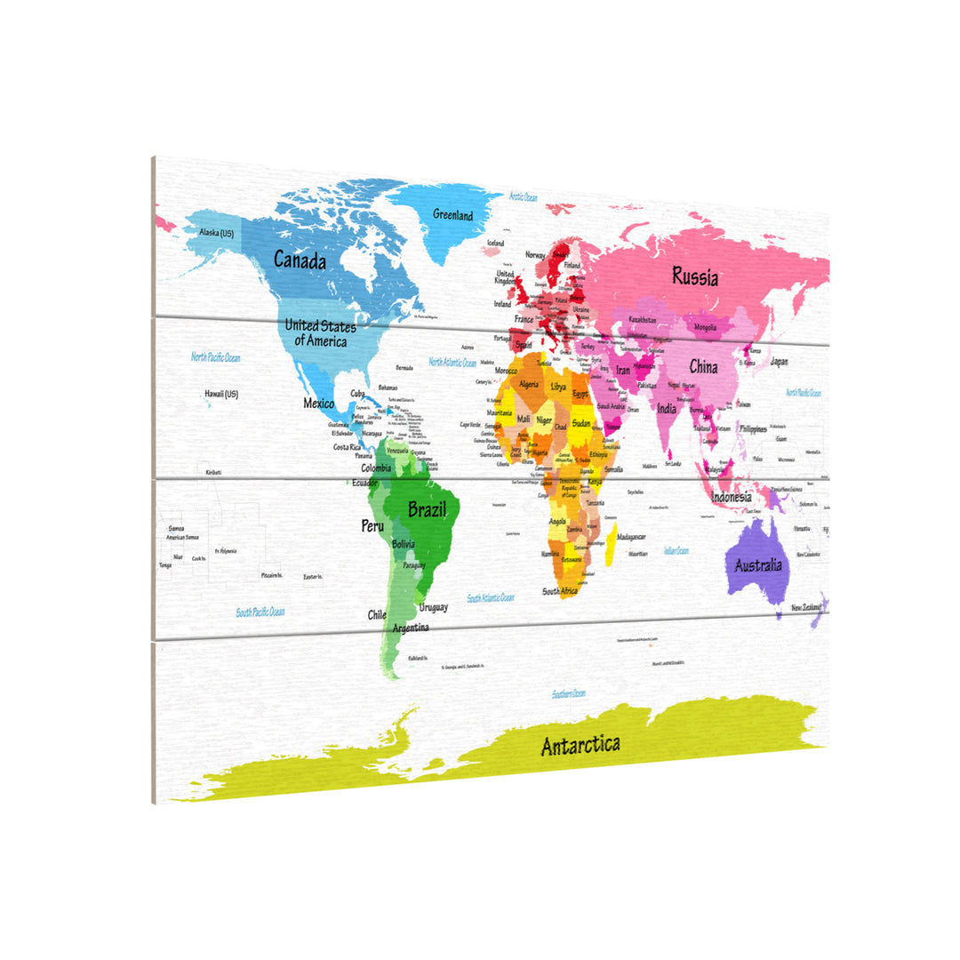 Wall Art 12 x 16 Inches Titled World Map for Kids II Ready to Hang Printed on Wooden Planks Image 3