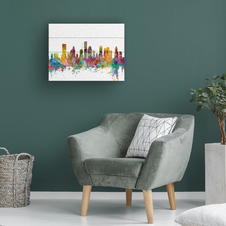 Wall Art 12 x 16 Inches Titled Houston Texas Skyline Ready to Hang Printed on Wooden Planks Image 1
