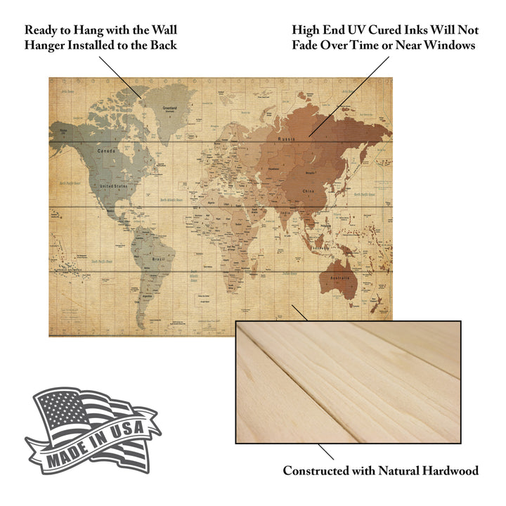 Wall Art 12 x 16 Inches Titled Time Zones Map of the World Ready to Hang Printed on Wooden Planks Image 5