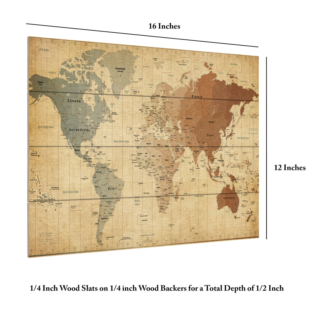 Wall Art 12 x 16 Inches Titled Time Zones Map of the World Ready to Hang Printed on Wooden Planks Image 6