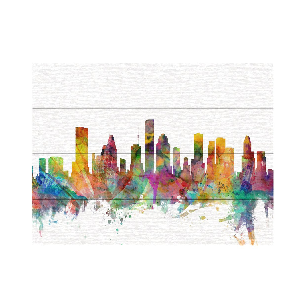 Wall Art 12 x 16 Inches Titled Houston Texas Skyline Ready to Hang Printed on Wooden Planks Image 2
