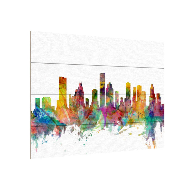 Wall Art 12 x 16 Inches Titled Houston Texas Skyline Ready to Hang Printed on Wooden Planks Image 3