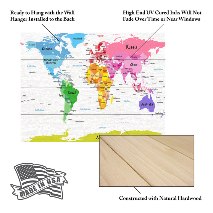 Wall Art 12 x 16 Inches Titled World Map for Kids II Ready to Hang Printed on Wooden Planks Image 5