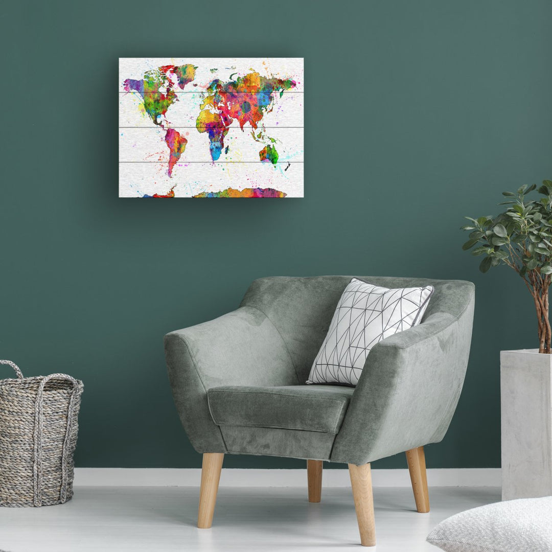Wall Art 12 x 16 Inches Titled Map of the World Watercolor Ready to Hang Printed on Wooden Planks Image 1