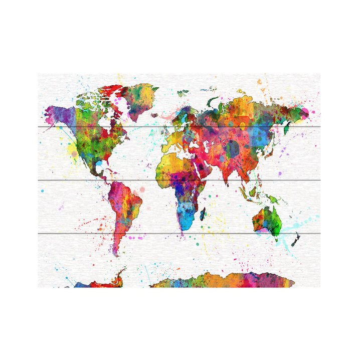Wall Art 12 x 16 Inches Titled Map of the World Watercolor Ready to Hang Printed on Wooden Planks Image 2