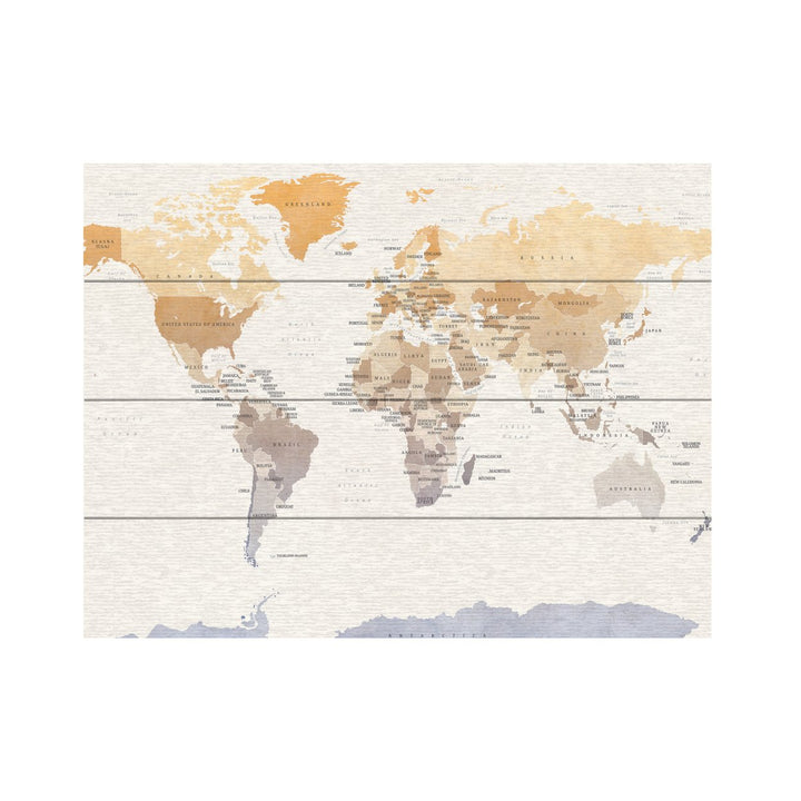 Wall Art 12 x 16 Inches Titled Watercolour Political Map of the World Ready to Hang Printed on Wooden Planks Image 2