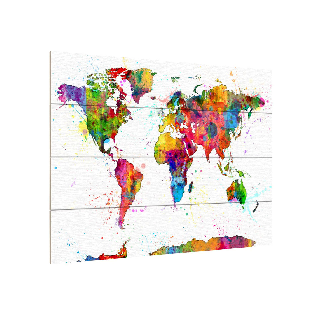 Wall Art 12 x 16 Inches Titled Map of the World Watercolor Ready to Hang Printed on Wooden Planks Image 3