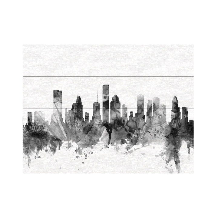 Wall Art 12 x 16 Inches Titled Houston Texas Skyline BandW Ready to Hang Printed on Wooden Planks Image 2