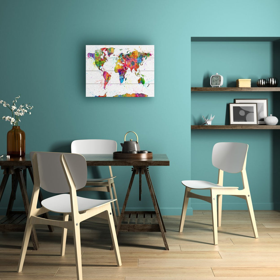 Wall Art 12 x 16 Inches Titled Map of the World Watercolor Ready to Hang Printed on Wooden Planks Image 4