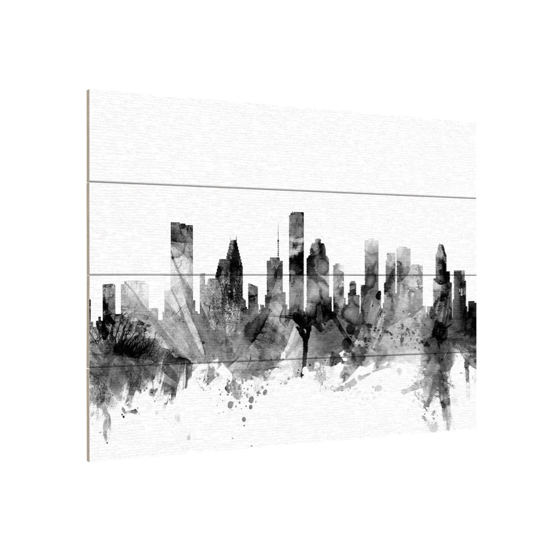 Wall Art 12 x 16 Inches Titled Houston Texas Skyline BandW Ready to Hang Printed on Wooden Planks Image 3