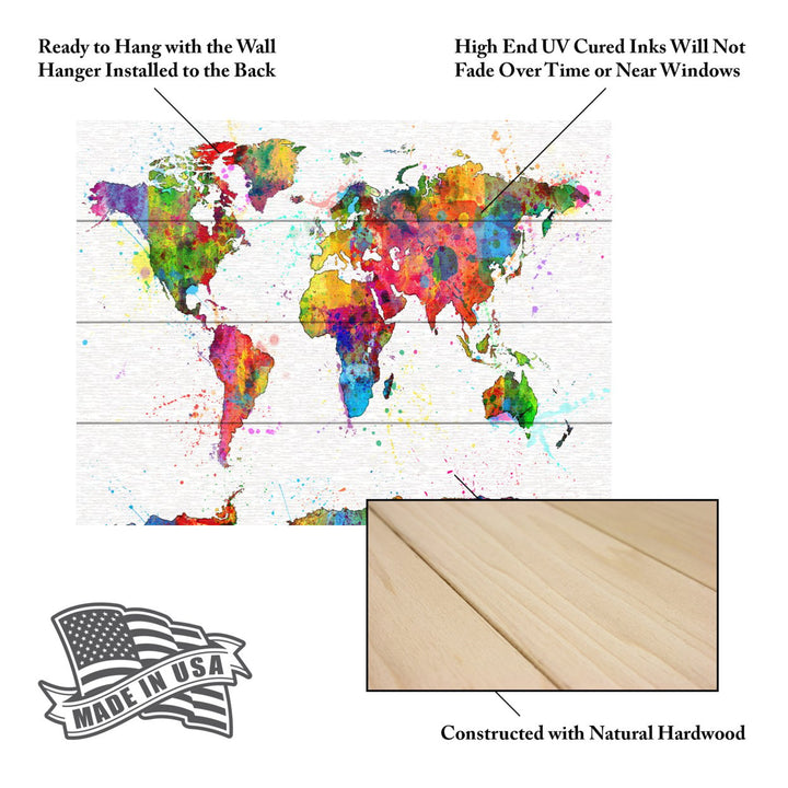 Wall Art 12 x 16 Inches Titled Map of the World Watercolor Ready to Hang Printed on Wooden Planks Image 5