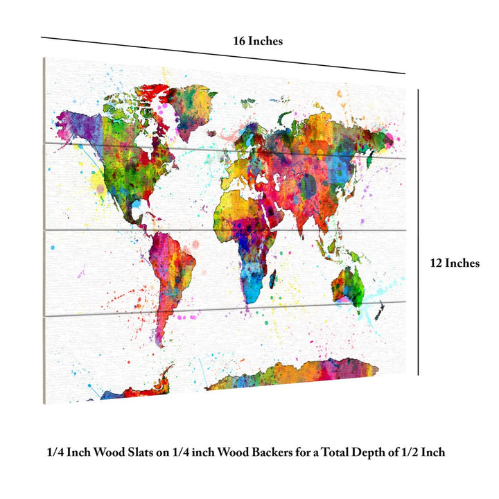 Wall Art 12 x 16 Inches Titled Map of the World Watercolor Ready to Hang Printed on Wooden Planks Image 6