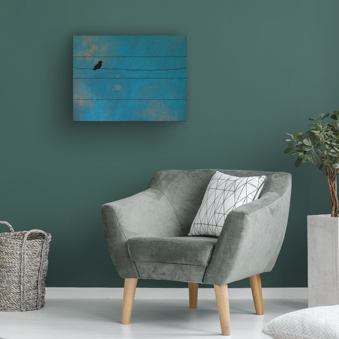 Wall Art 12 x 16 Inches Titled Lone Bird Blue Ready to Hang Printed on Wooden Planks Image 1