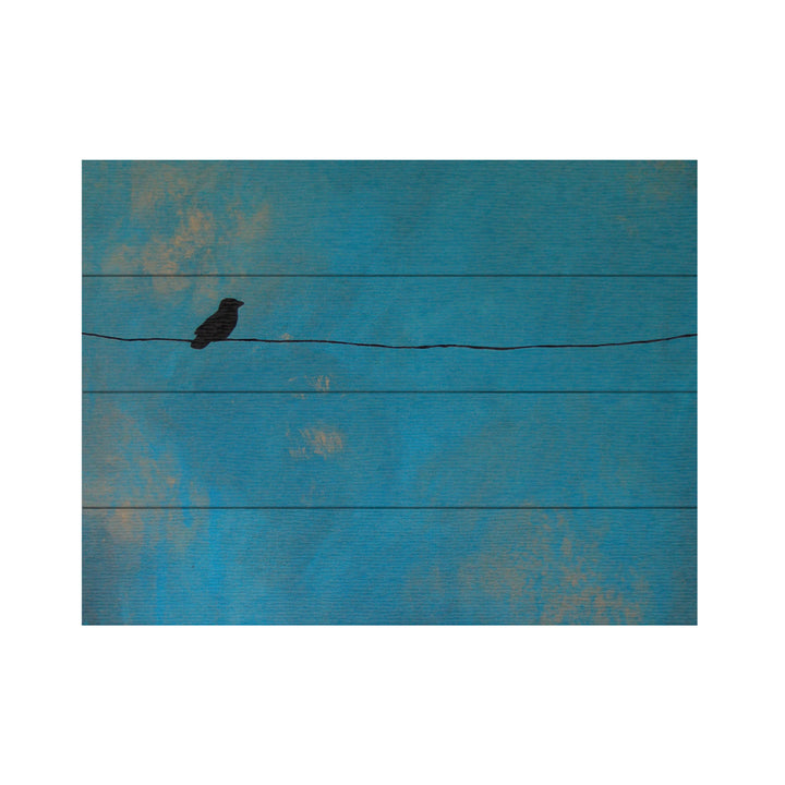 Wall Art 12 x 16 Inches Titled Lone Bird Blue Ready to Hang Printed on Wooden Planks Image 2