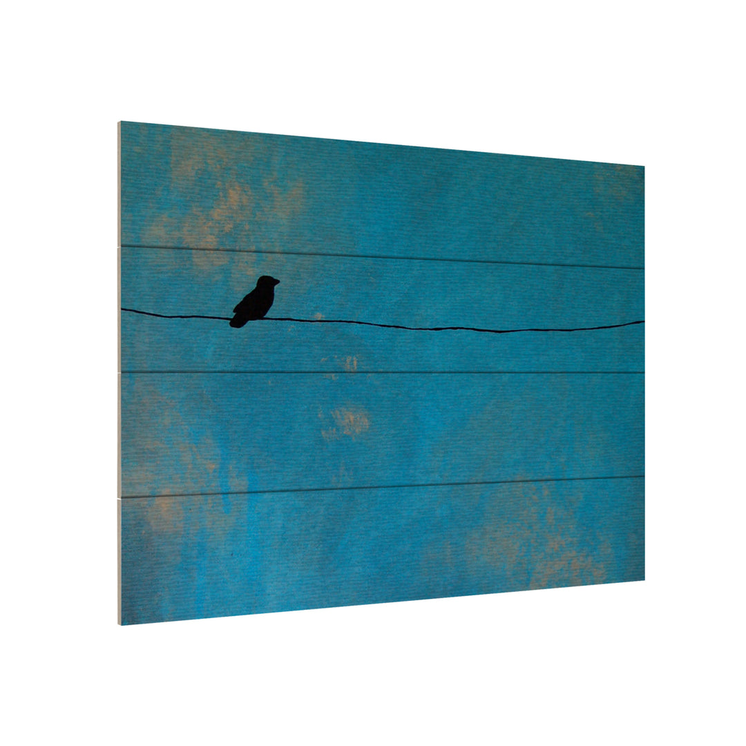 Wall Art 12 x 16 Inches Titled Lone Bird Blue Ready to Hang Printed on Wooden Planks Image 3