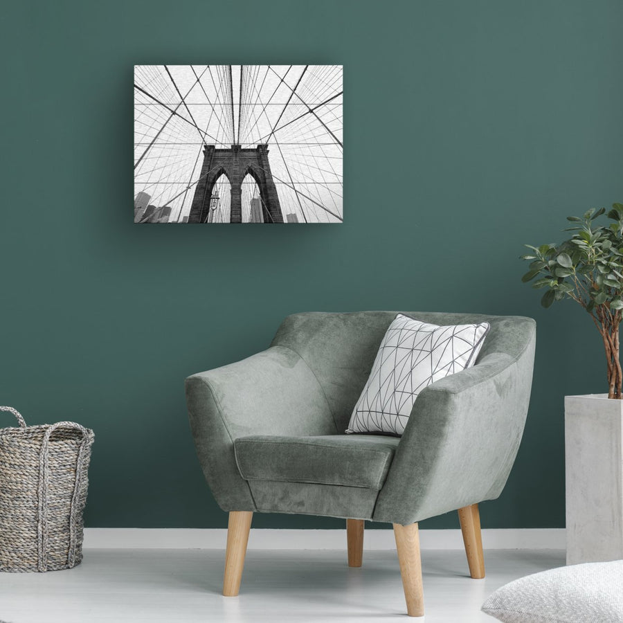 Wall Art 12 x 16 Inches Titled NYC Brooklyn Bridge Ready to Hang Printed on Wooden Planks Image 1