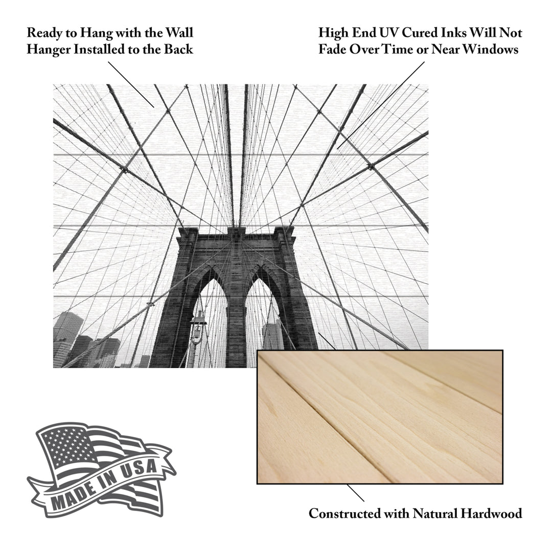 Wall Art 12 x 16 Inches Titled NYC Brooklyn Bridge Ready to Hang Printed on Wooden Planks Image 5