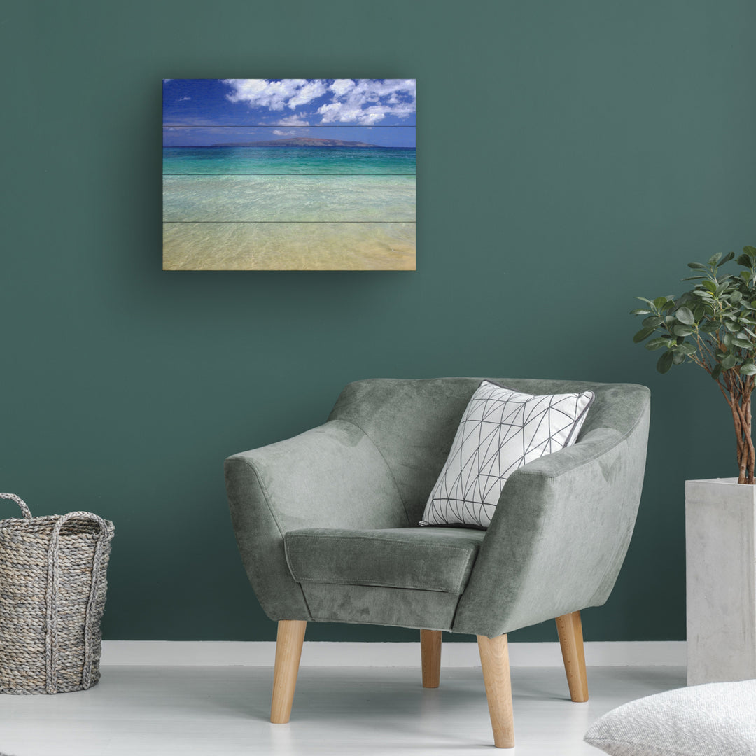 Wall Art 12 x 16 Inches Titled Hawaii Blue Beach Ready to Hang Printed on Wooden Planks Image 1