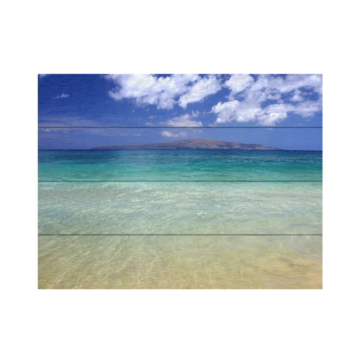 Wall Art 12 x 16 Inches Titled Hawaii Blue Beach Ready to Hang Printed on Wooden Planks Image 2