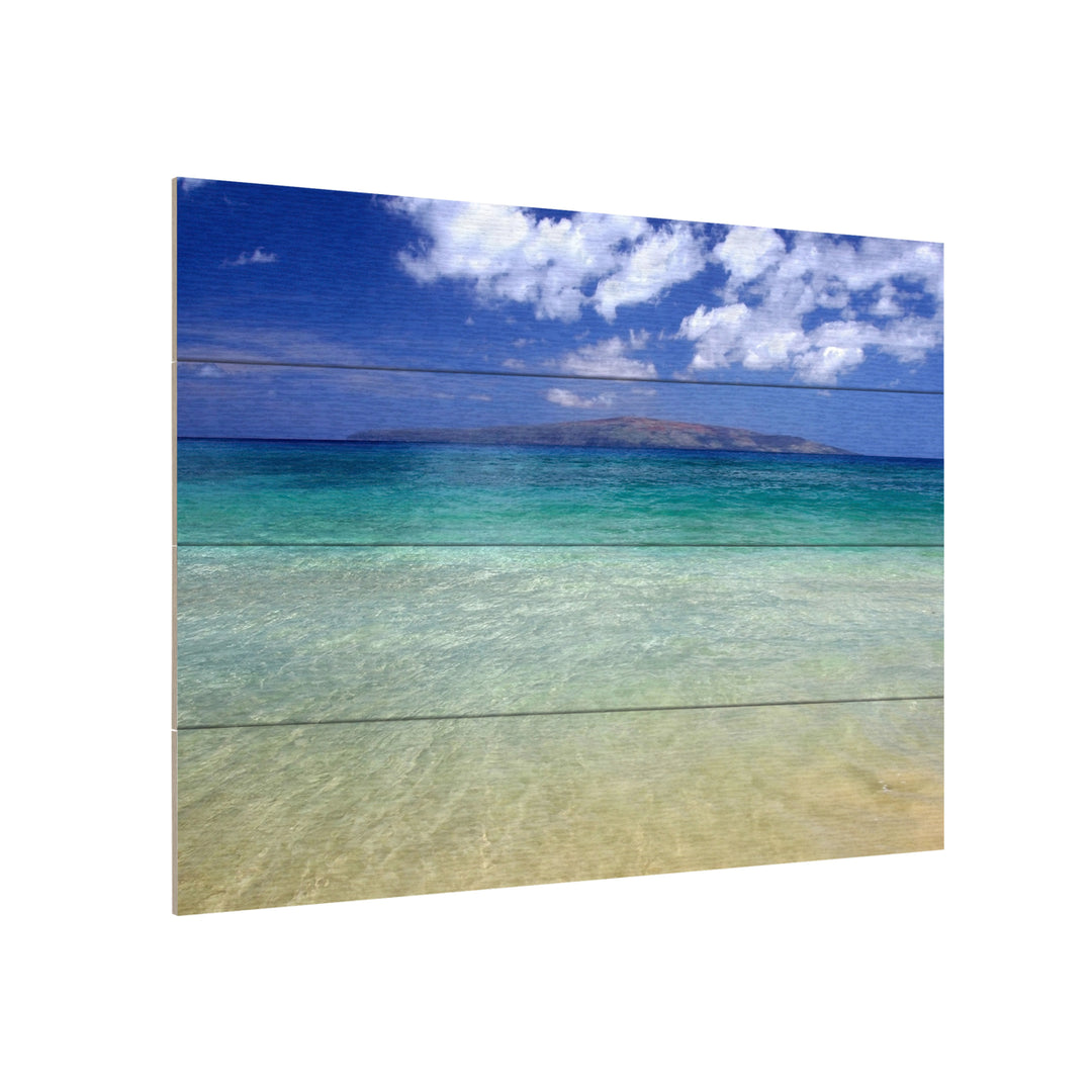 Wall Art 12 x 16 Inches Titled Hawaii Blue Beach Ready to Hang Printed on Wooden Planks Image 3