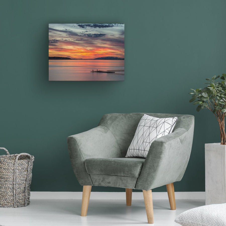 Wall Art 12 x 16 Inches Titled Sunset Pier Ready to Hang Printed on Wooden Planks Image 1