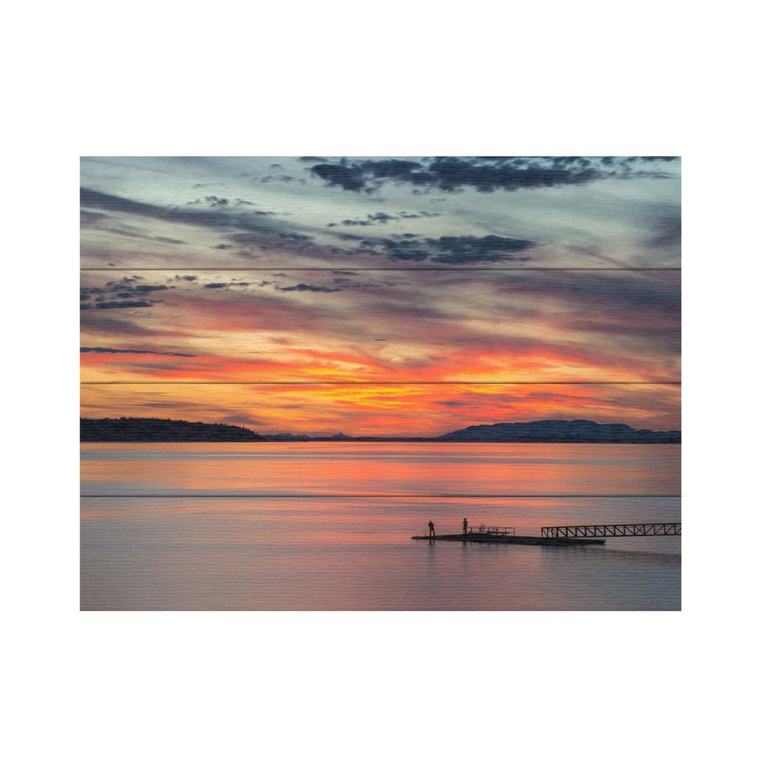 Wall Art 12 x 16 Inches Titled Sunset Pier Ready to Hang Printed on Wooden Planks Image 2