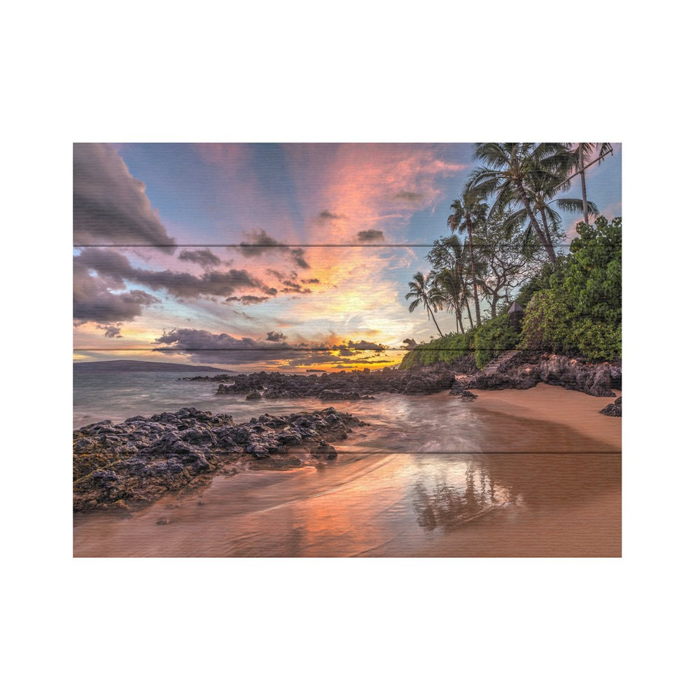 Wall Art 12 x 16 Inches Titled Hawaiian Sunset Wonder Ready to Hang Printed on Wooden Planks Image 2