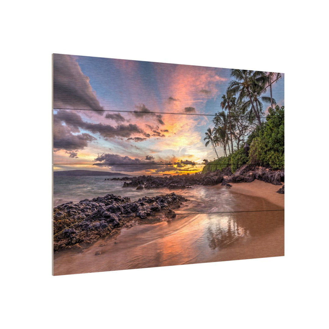 Wall Art 12 x 16 Inches Titled Hawaiian Sunset Wonder Ready to Hang Printed on Wooden Planks Image 3