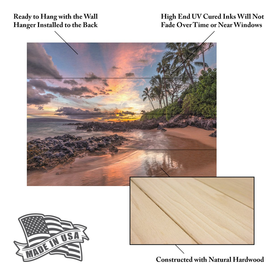 Wall Art 12 x 16 Inches Titled Hawaiian Sunset Wonder Ready to Hang Printed on Wooden Planks Image 5