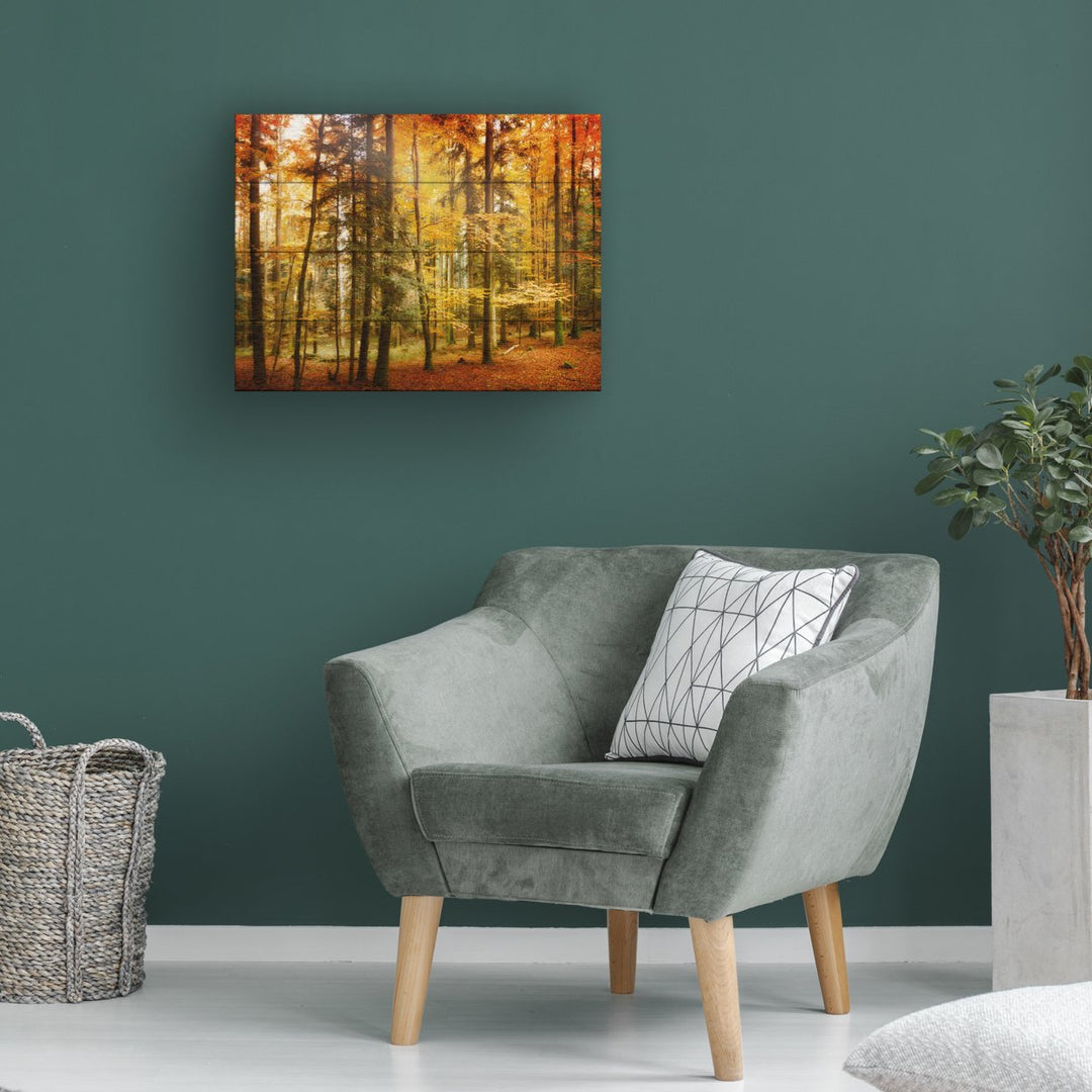 Wall Art 12 x 16 Inches Titled Brilliant Fall Color Ready to Hang Printed on Wooden Planks Image 1