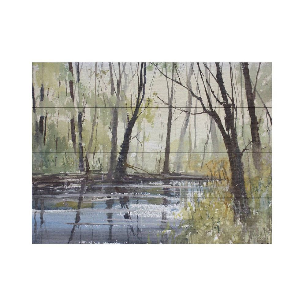 Wall Art 12 x 16 Inches Titled Pine River Reflections Ready to Hang Printed on Wooden Planks Image 2