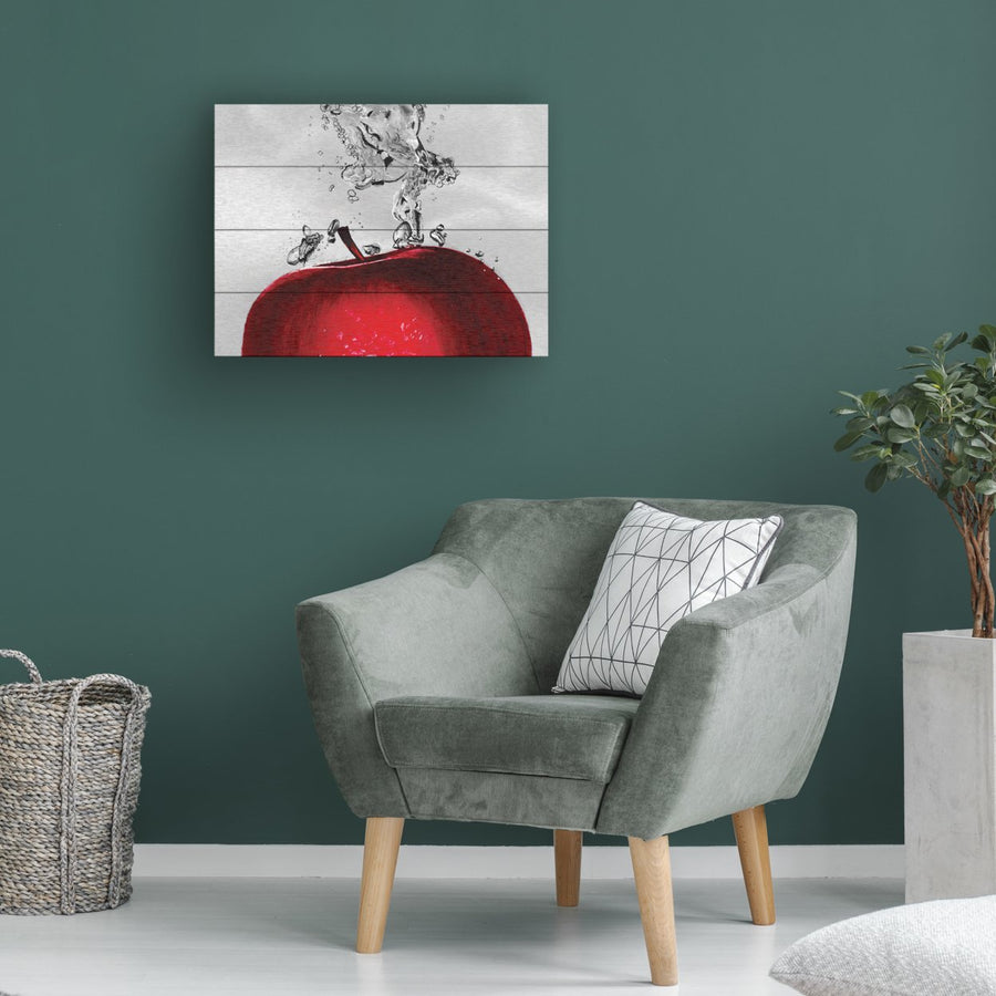 Wall Art 12 x 16 Inches Titled Red Apple Splash Ready to Hang Printed on Wooden Planks Image 1