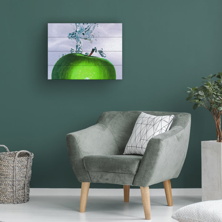 Wall Art 12 x 16 Inches Titled Apple Splash II Ready to Hang Printed on Wooden Planks Image 1