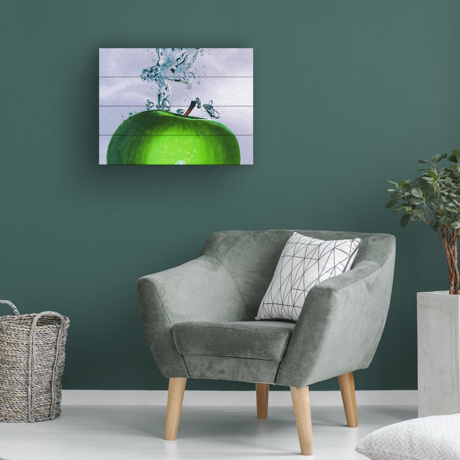 Wall Art 12 x 16 Inches Titled Apple Splash II Ready to Hang Printed on Wooden Planks Image 1