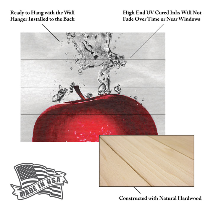 Wall Art 12 x 16 Inches Titled Red Apple Splash Ready to Hang Printed on Wooden Planks Image 5