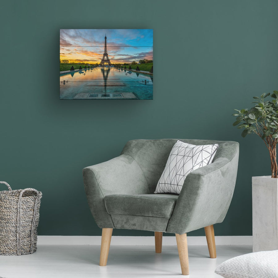 Wall Art 12 x 16 Inches Titled Sunrise in Paris Ready to Hang Printed on Wooden Planks Image 1